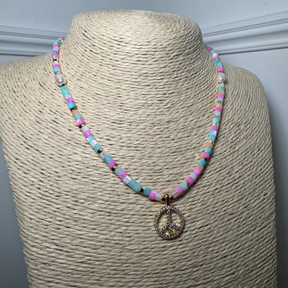 PASTEL CANDY PEARL PEACE NECKLACE